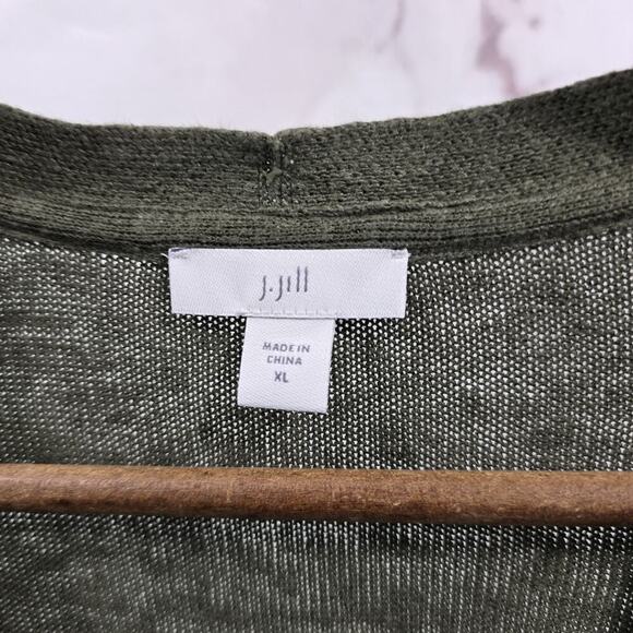 J Jill Sweater Womens XL Green Linen Blend Cardigan Army Olive Button Summer - Picture 3 of 12